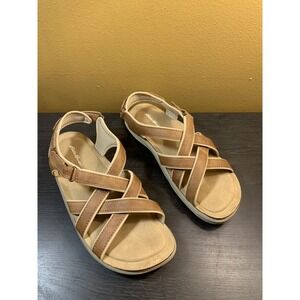 Eddie Bauer Sandals Womens 9 M Driven Whiskey Strappy Brown Faux Leather Comfort